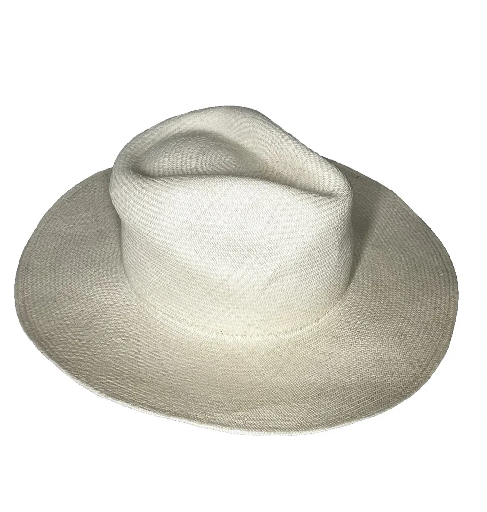 Woven Straw Panama Fedora Sun Hat Santa Fe Hat Co Montecristi Size 60 XL Damaged